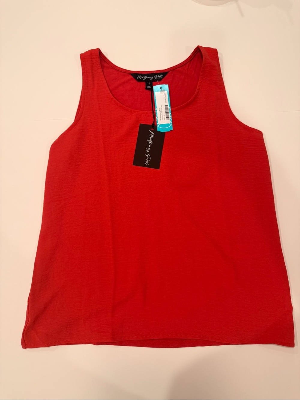 Montgomery Post Airette Knit Back Bright Red Scoop Neck Tank Top M NWT
